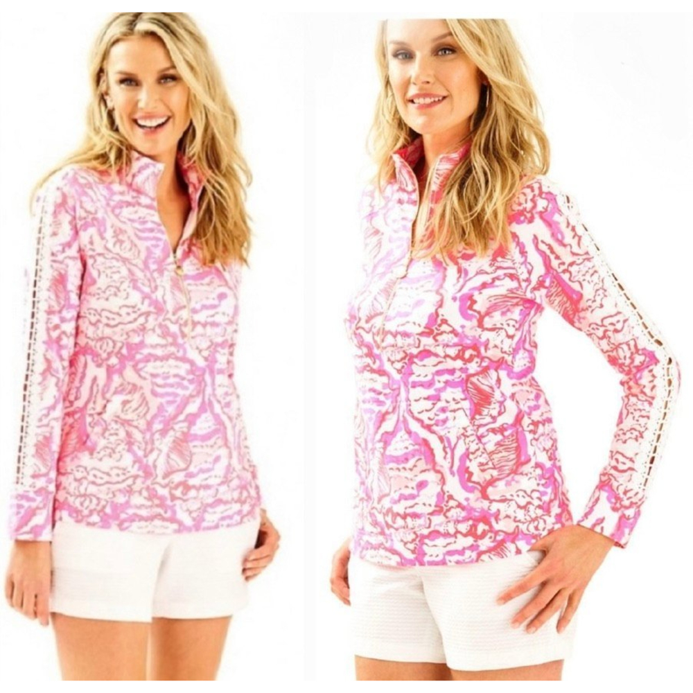 Lily Pulitzer Skipper Popover Coral Reef Lace Pink/White Pullover Size XXS